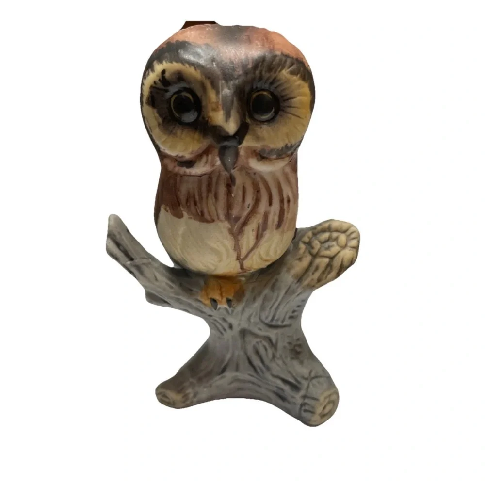 Vintage Homco Bisque Porcelain Owls Figurine Décor Beautiful Set of 2